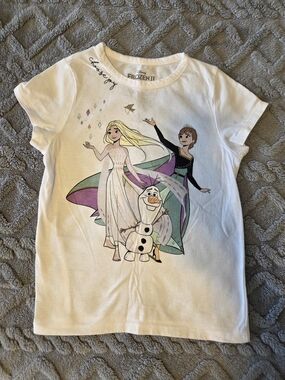 Size 6, Disney Frozen II White Tee with Elsa, Anna & Olaf Graphic